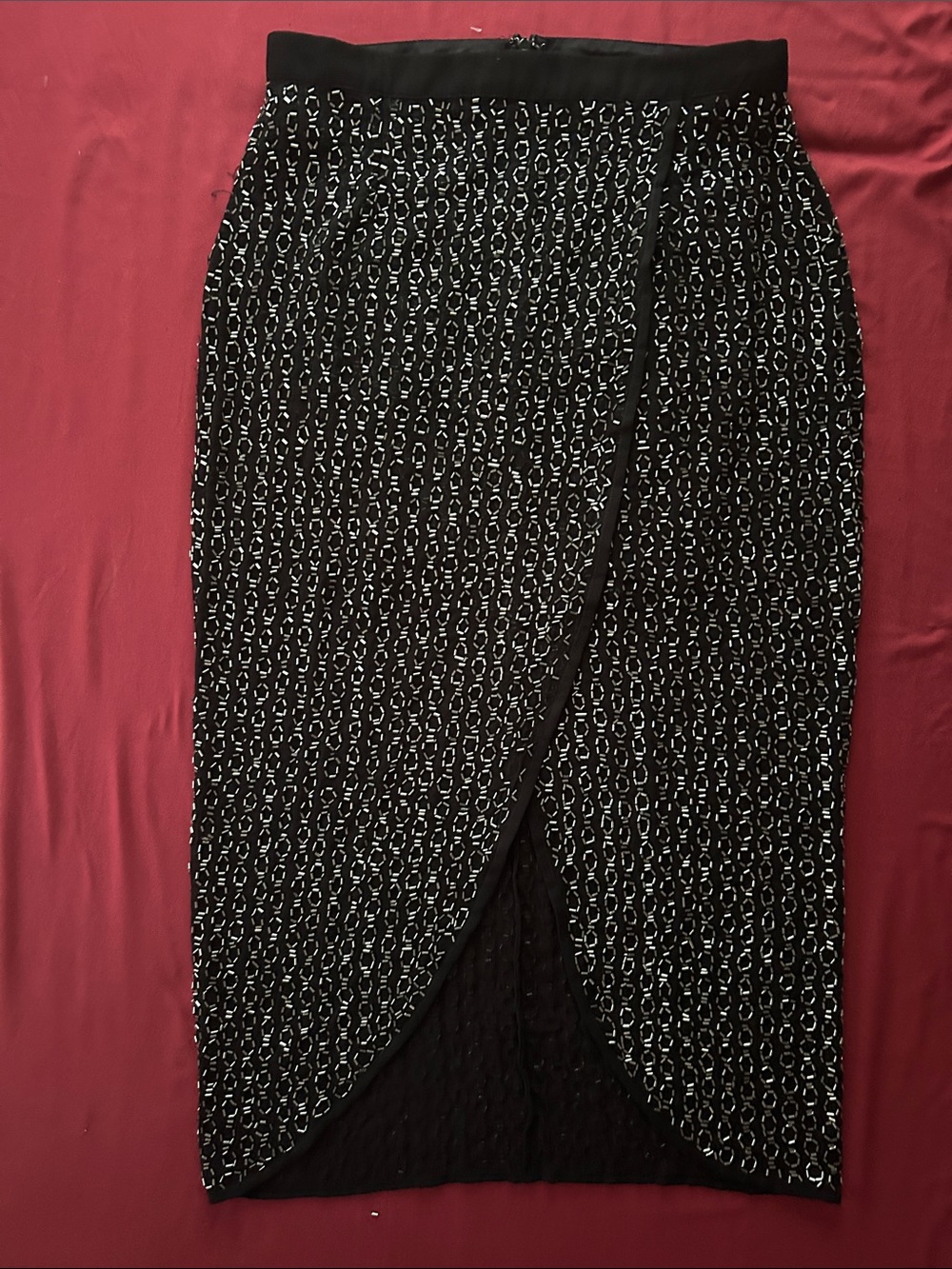 River Island Black Beaded Wrap Midi Skirt